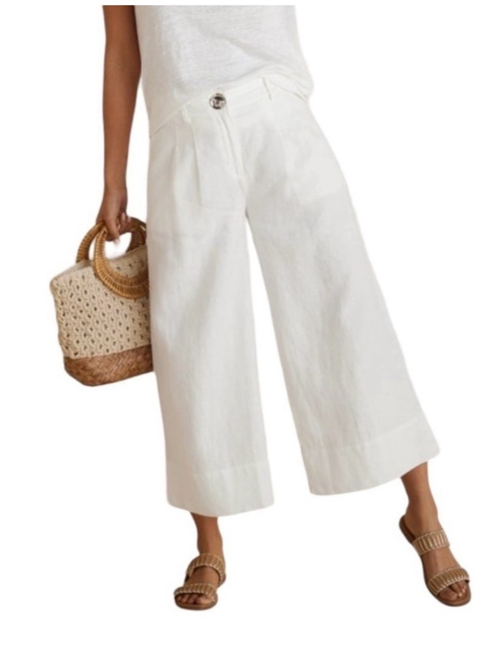 Soft Surroundings White Solid Nabi Wide-Leg Cropped Pants Size 20W